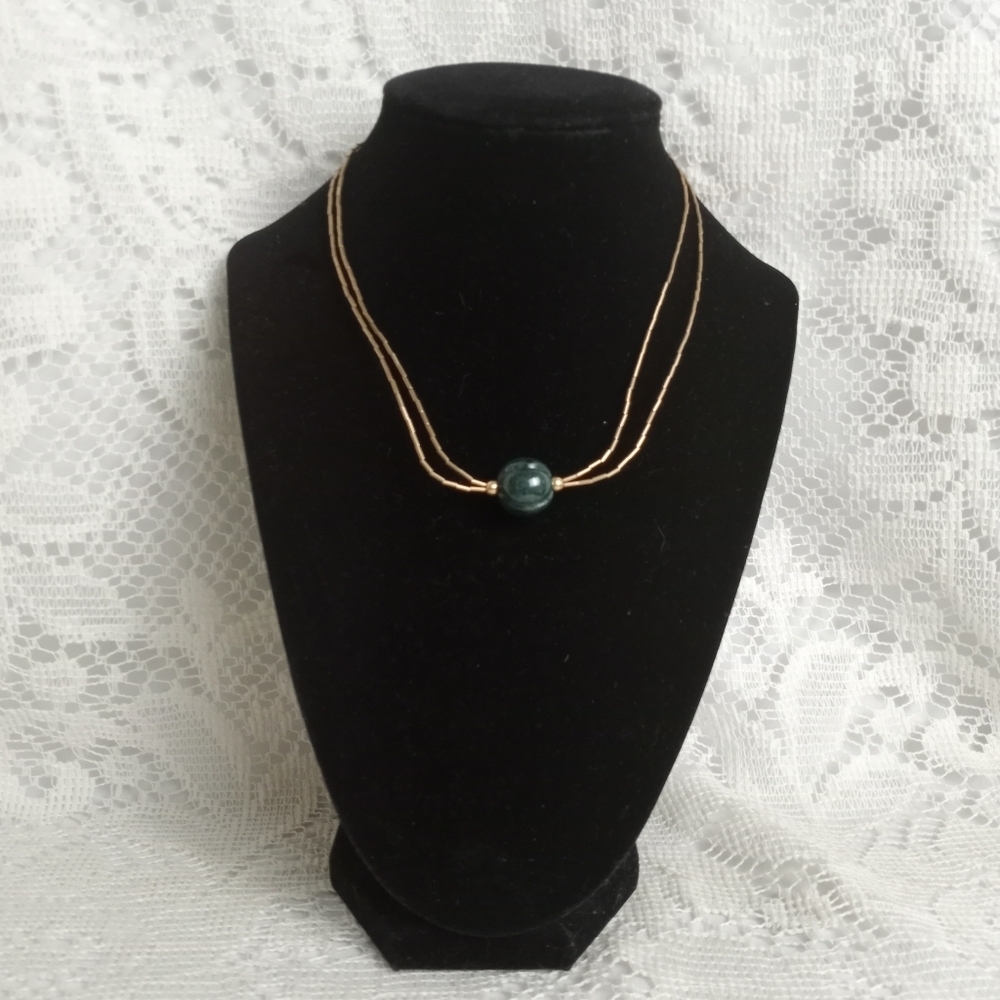 1930s Spinach Green Nephrite Jade Carved Melon Pendant Choker 14k 925 Vintage